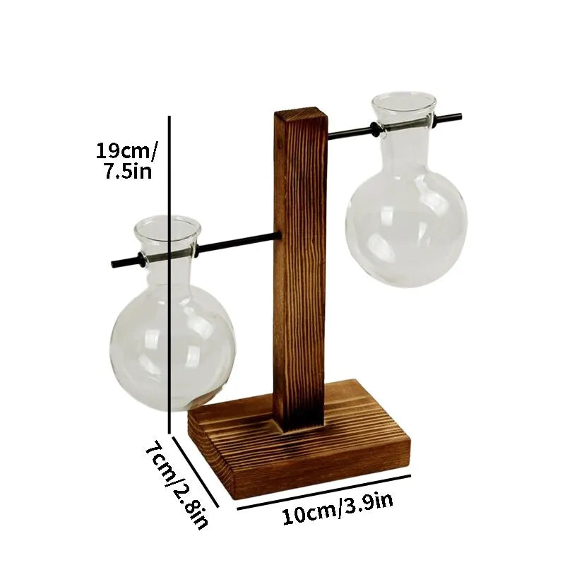 Transparente Glühbirnenvase mit Holzständer | Stilvolle Hydroponik-Deko1