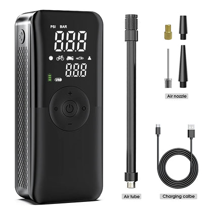 CARSUN Tragbare Elektrische Luftpumpe mit Dualem Bildschirm | Manometer, Powerbank-Funktion, LED Licht