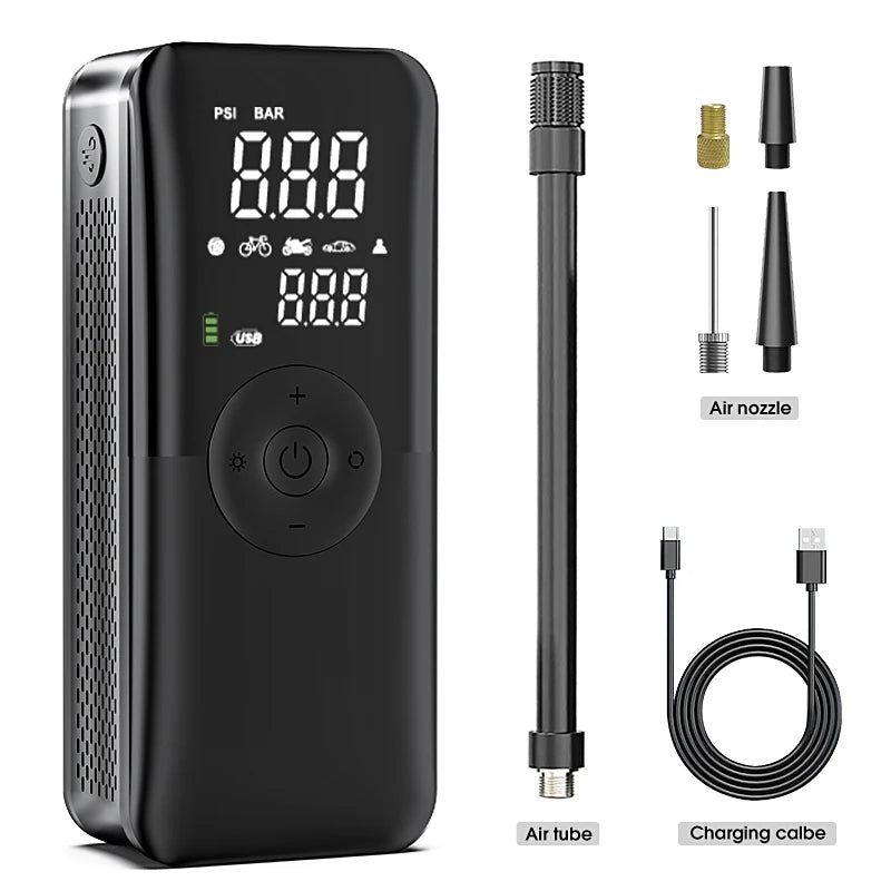 CARSUN Tragbare Elektrische Luftpumpe mit Dualem Bildschirm | Manometer, Powerbank-Funktion, LED Licht 1