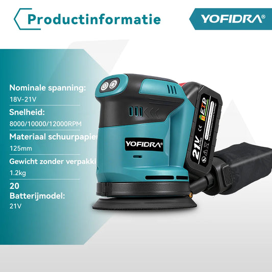 YOFIDRA Elektrische Exzenterschleifer 125 MM Akku-schleifen Schleifen Polieren Maschine Holzbearbeitung Power Tool für Makita Batterie Pin – Bild 2