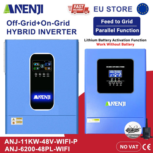 ANENJI 6,2KW 11KW Hybrid-Parallel-Solarwechselrichter 48V 220V 120A/160A MPPT Solarladegerät Wechselrichter Reine Sinuswelle WLAN-Wechselrichter