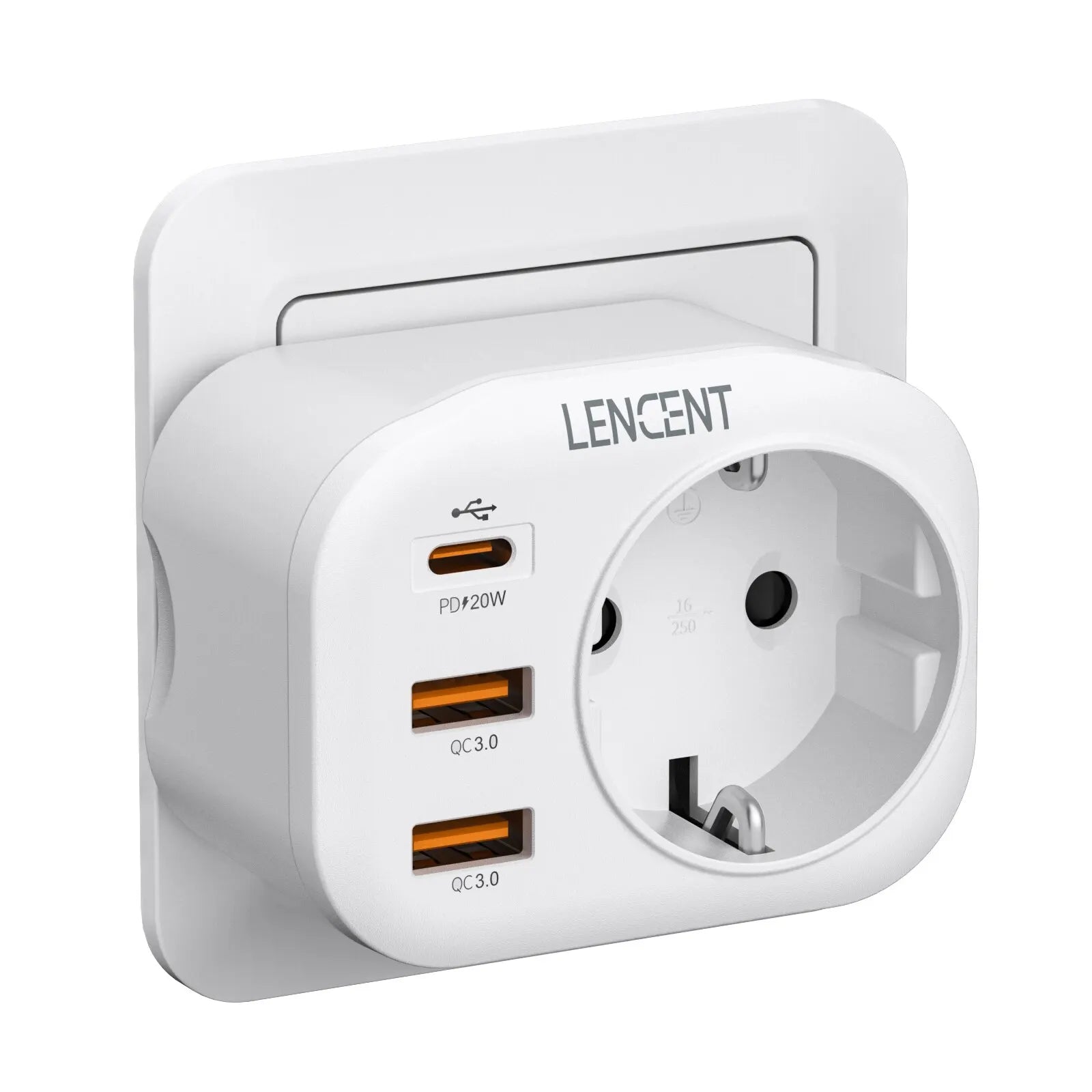 LENCENT Mehrfachsteckdose:  2 USB Schnellladung - 1 USB Typ C - 1 AC Stecker 1