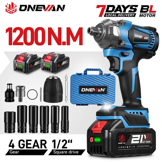 ONEVAN 1200 N.M Bürstenloser 1/2 Zoll Elektrischer Schlagschrauber 3 Funktionen Akku-Bohrschrauber Schraubendreher Werkzeuge für Makita 18 V Batterie Pin