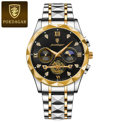 POEDAGAR Luxuriöse Herren Armbanduhr | Wasserdicht, leuchtende Chronographen aus Edelstahl für Männer5