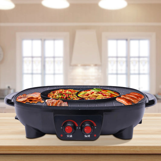 2-in-1-Elektrogrill-Hot Pot, Elektrischer Grill-Hot Pot, Shabu Hot Pot mit Grill, Grillmaschine, Haushalts-Backblech für 5–6 Personen – Bild 2