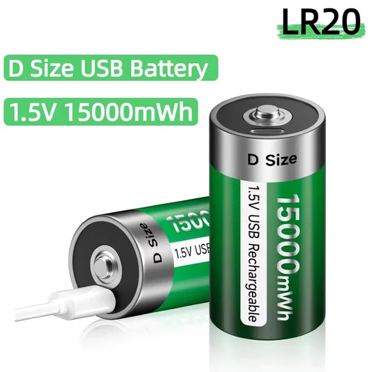 PALO 1,5 V D-Akku Typ C USB-Aufladung LR20 Li-Ionen-Akkus R20 Lithium-Akku für Heizung Gasherd