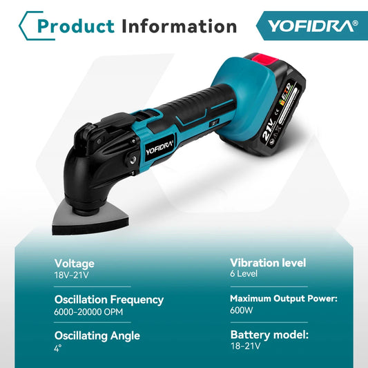 YOFIDRA 6-Gang Akku-Oszillier-Multifunktionswerkzeug Elektrische Schneid-, Polier- und Trimm-Maschine Elektrowerkzeug für Makita 18-21V Akku – Bild 2