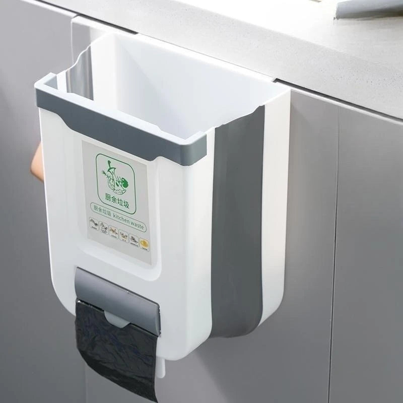 Faltbarer Küchenmülleimer 10 Liter | Schrankhängend Abfalleimer: Klappbar (Weiß)
