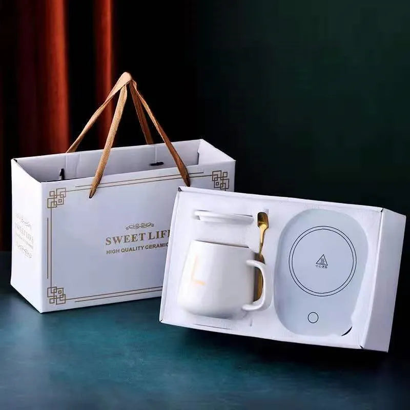 Kaffee Geschenkset in Box Warmhalteteller - Kaffeetasse und Löffel