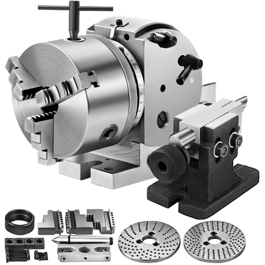 SucceBuy Teilkopf Precision Semi Universal BS-0 5" / 4" 3-Backen-Indexierkopf Reitstock und Spannfutter zum Bohren, Fräsen, Schleifen