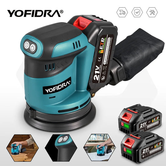 YOFIDRA Elektrische Exzenterschleifer 125 MM Akku-schleifen Schleifen Polieren Maschine Holzbearbeitung Power Tool für Makita Batterie Pin