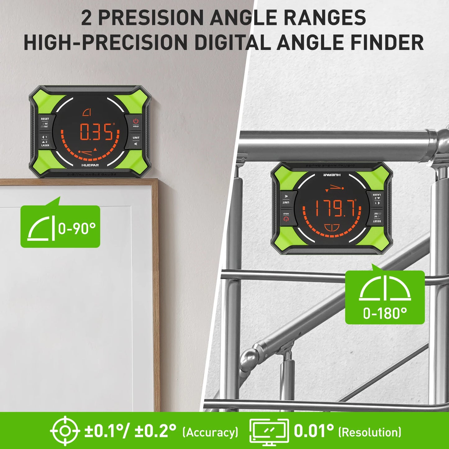 Huepar 3-in-1 Digitaler Winkelmesser mit Laser | LCD-Display & Magnetischer Neigungsmesser