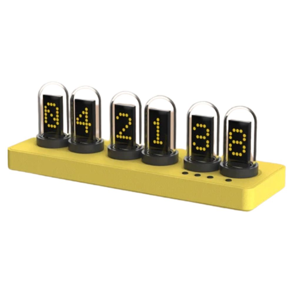 WLAN-gesteuerte IPS-Nixie-Tube Uhr mit RGB-Lichteffekt: Smart, Stylisch & Individuell (Gelb)